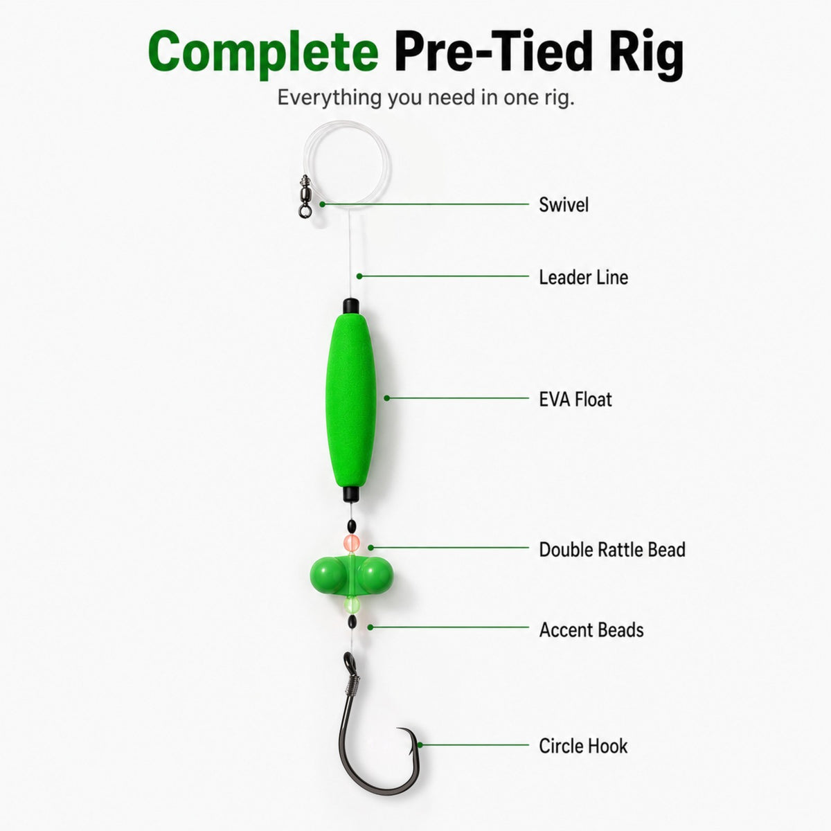 Pre-Tied Catfish Float Rig with 6/0 Circle Hooks - 12PCS for Catfishing