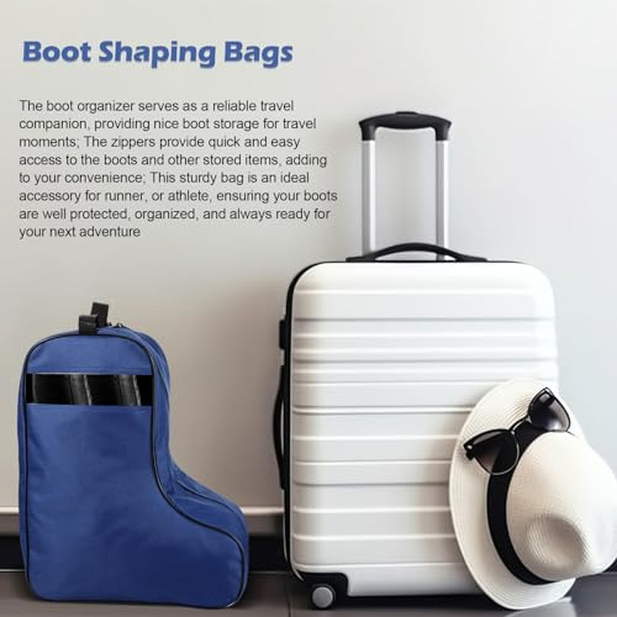 Cowboy Boot Travel Bags Set - Portable Storage for Tall Shoes, Blue & Black