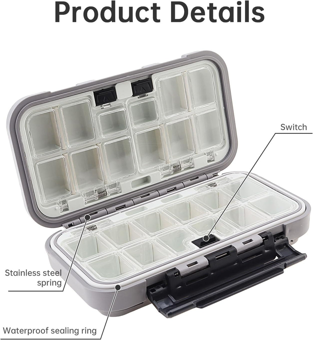 Waterproof Double-Sided Fishing Tackle Storage Box with 16 Compartments