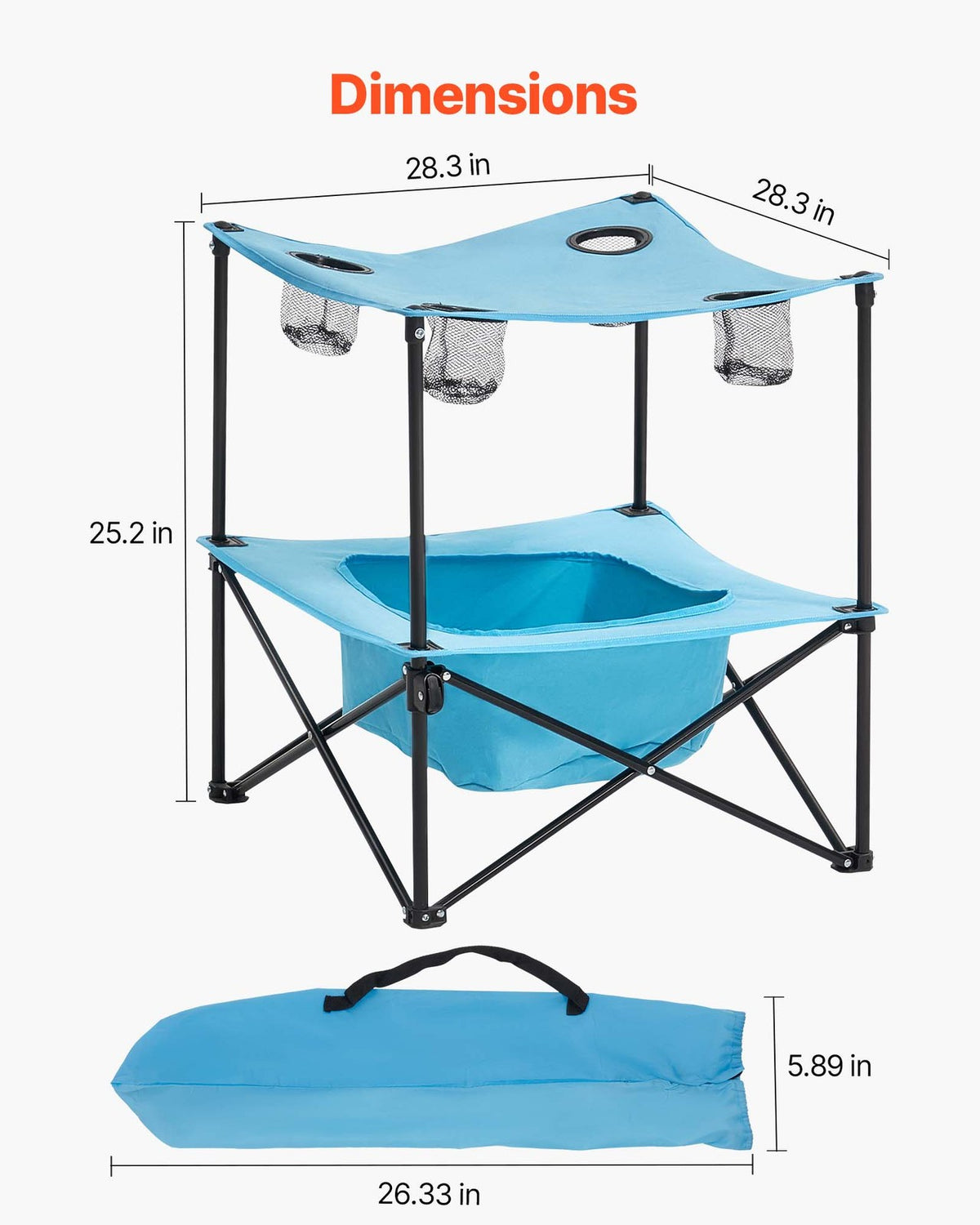 Portable Camping Table with Cup Holders, Foldable Outdoor Square Table