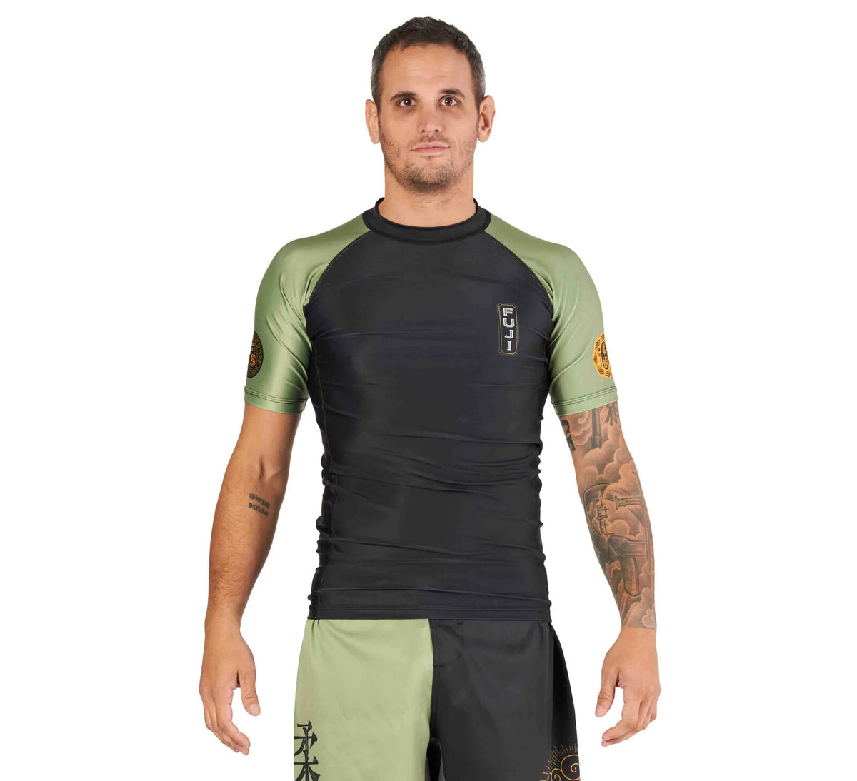 Japanese Heritage MMA Rashguard Long Sleeve - Black Green, Durable Fit