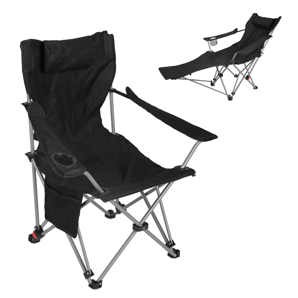 Reclining Camping Chair with Canopy & Footrest - Folding Outdoor Seat