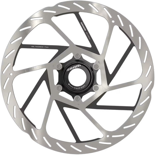 220mm Bike Disc Brake Rotor - Center Lock, 2mm Thick, Silver/Black