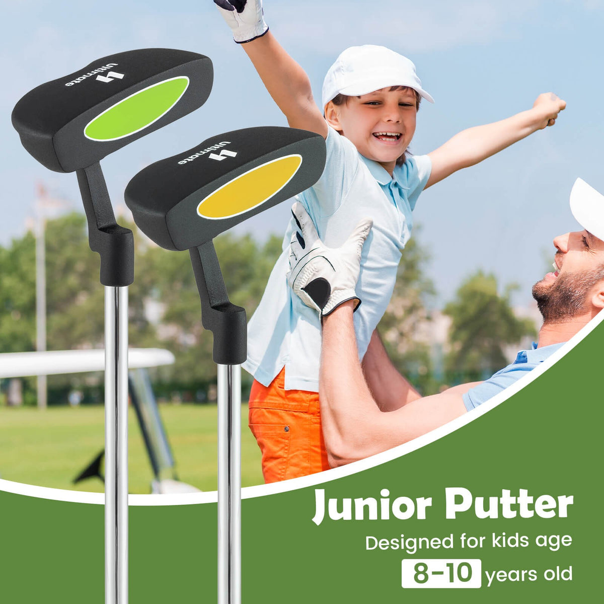 Junior Golf Putter for Kids 27 Inch Mallet Style with Stainless Steel Shaft & Headcover