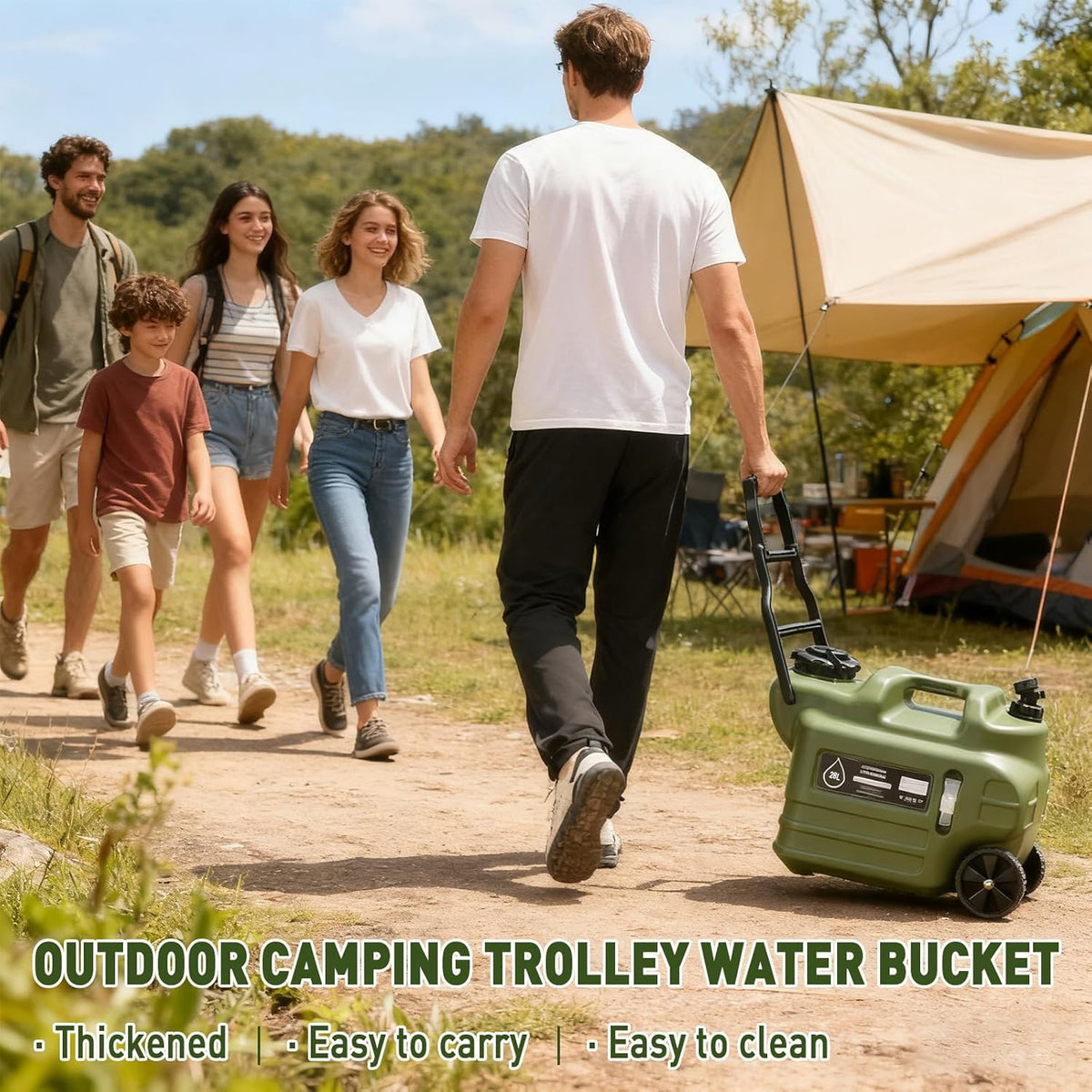 28L Portable Water Jug with Faucet and Wheels for Outdoor Camping