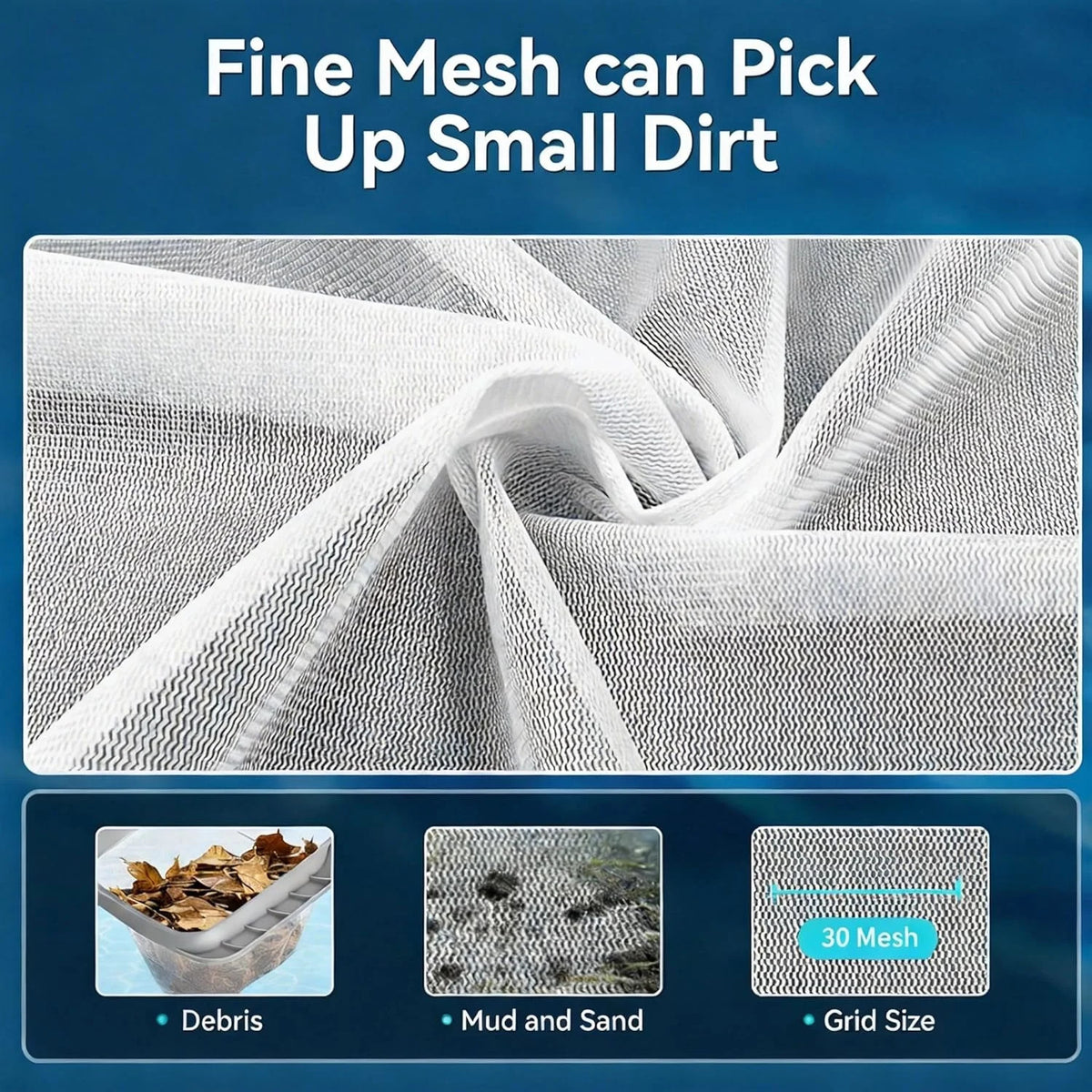 Heavy-Duty Pool Skimmer Net with Fine Mesh Deep Bag - No Pole