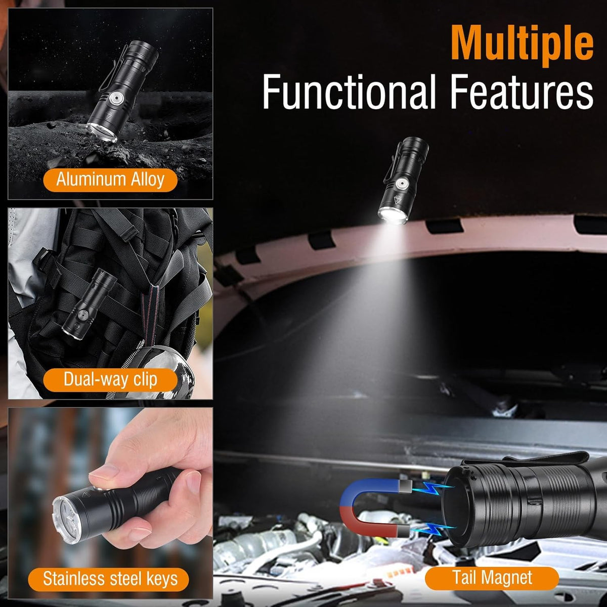 Mini LED Tactical Flashlight USB Rechargeable Handheld Work Light
