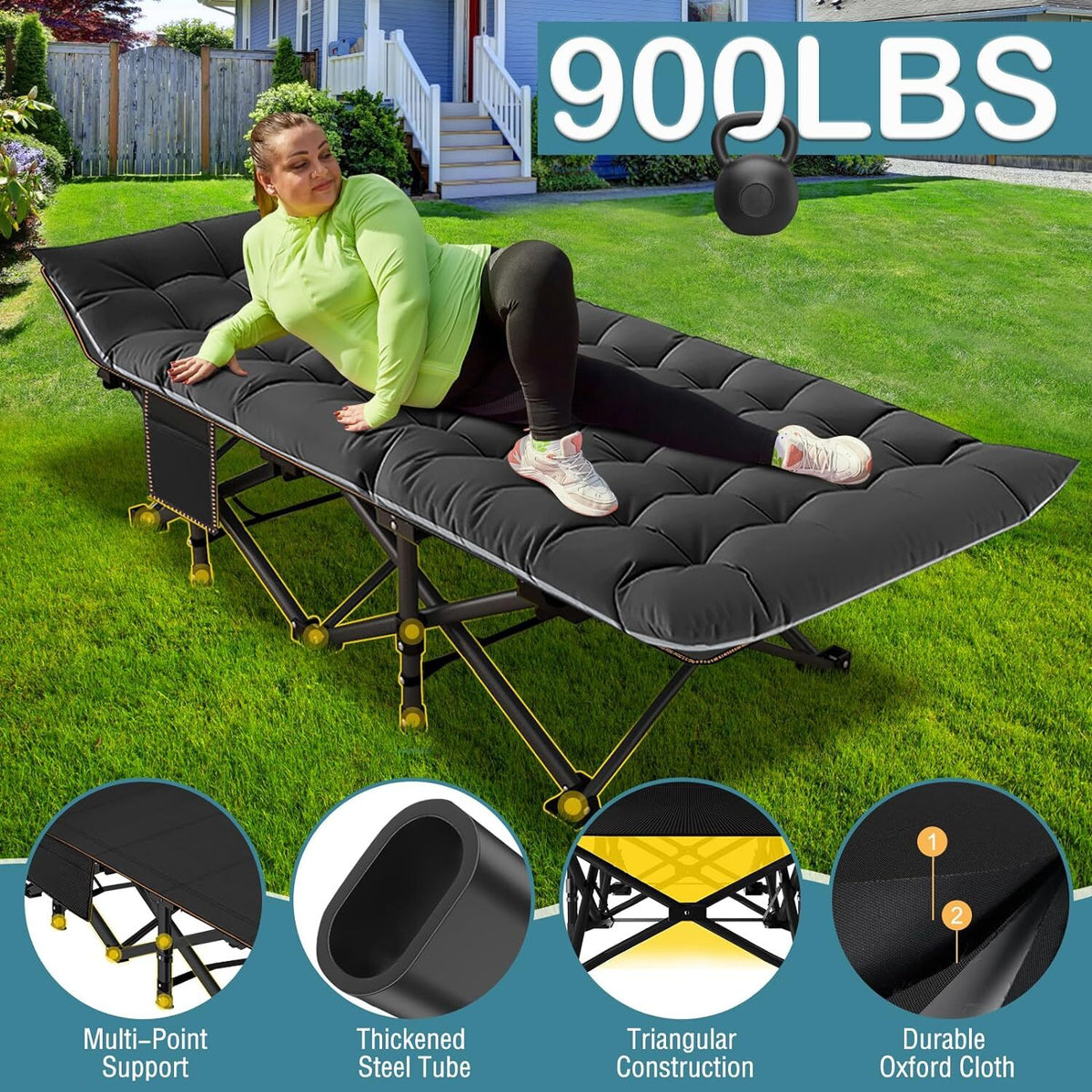 XXL Camping Cot with Mattress - Heavy Duty Portable Bed for Adults