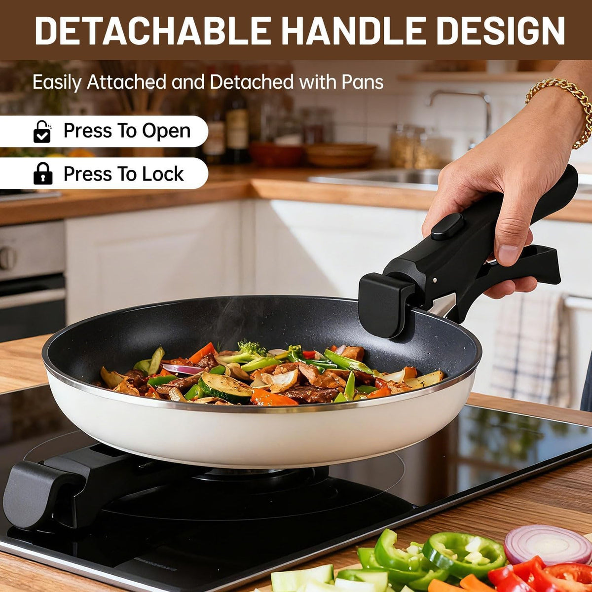 Removable Pot Handle Set - Universal Detachable Black Handles for Pots and Pans