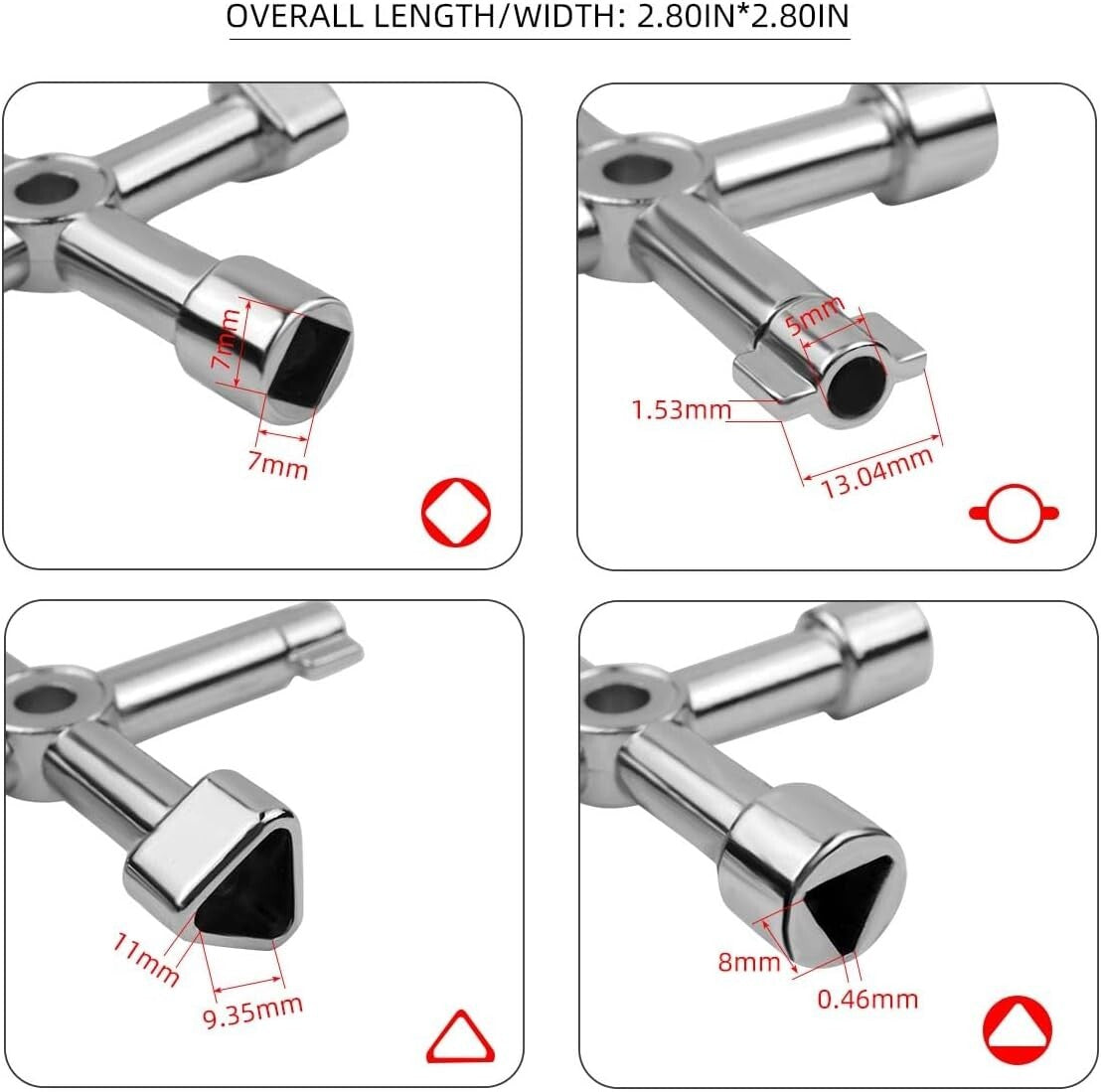 2 Pack Multi-Functional Sillcock Water Keys - 4 Way Square Wrench Tool