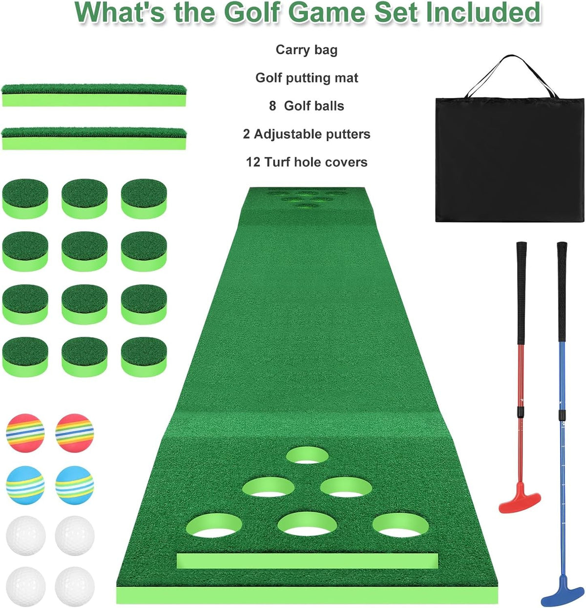 Golf Putting Mat Indoor Outdoor Practice Green with Putter & Balls