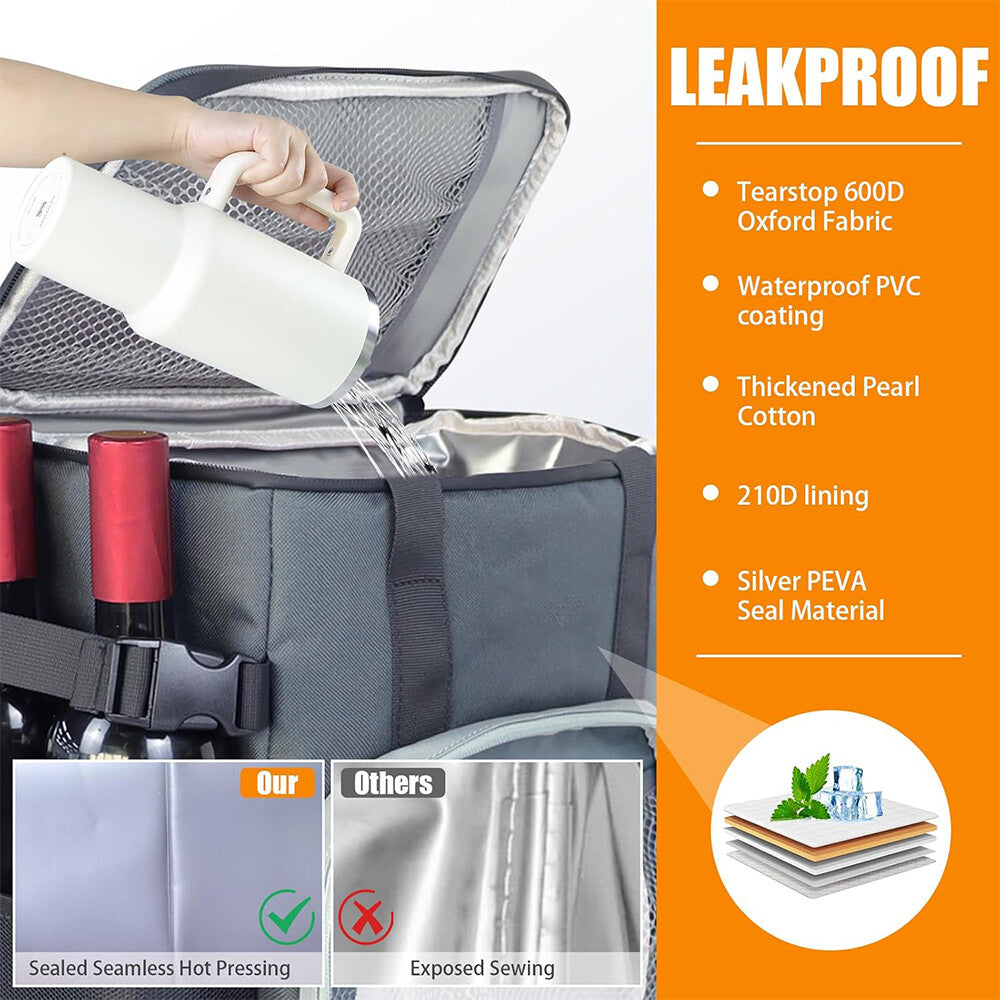 20L Heavy Duty Insulated Cooler Backpack Waterproof Leakproof Outdoor Lunch Bag