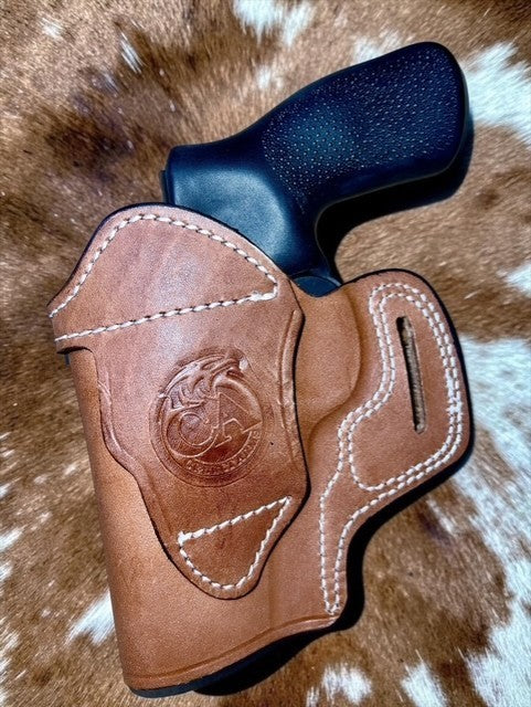 3-Inch Ruger GP100 Open Top Leather Holster - Right Hand Brown Belt