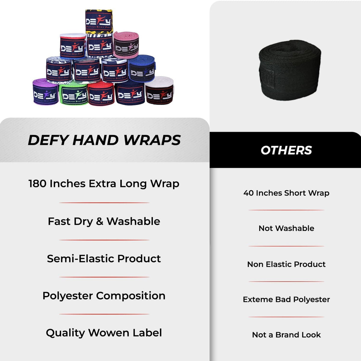 180-Inch Boxing Hand Wraps - Professional Elastic Support for Martial Arts