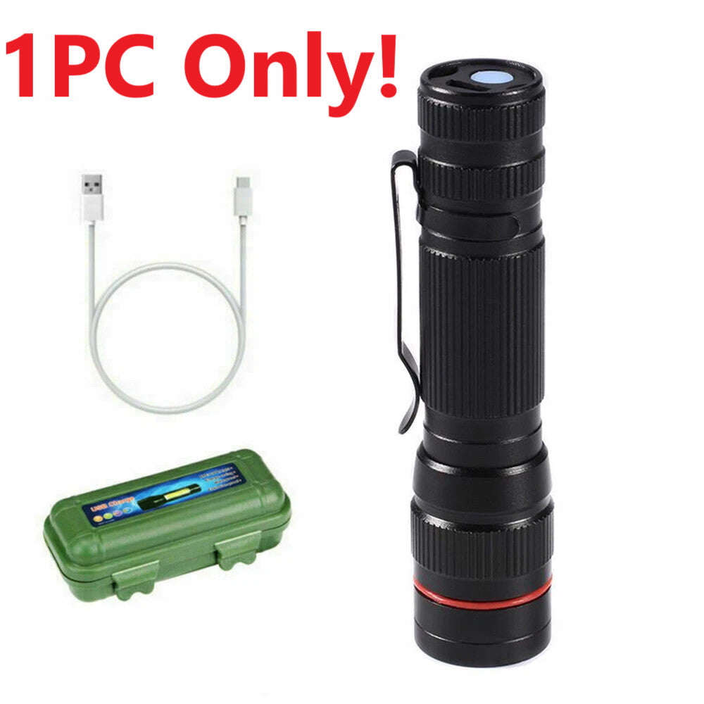 Super Bright Rechargeable Mini LED Flashlight with Zoom, 3 Modes, Portable