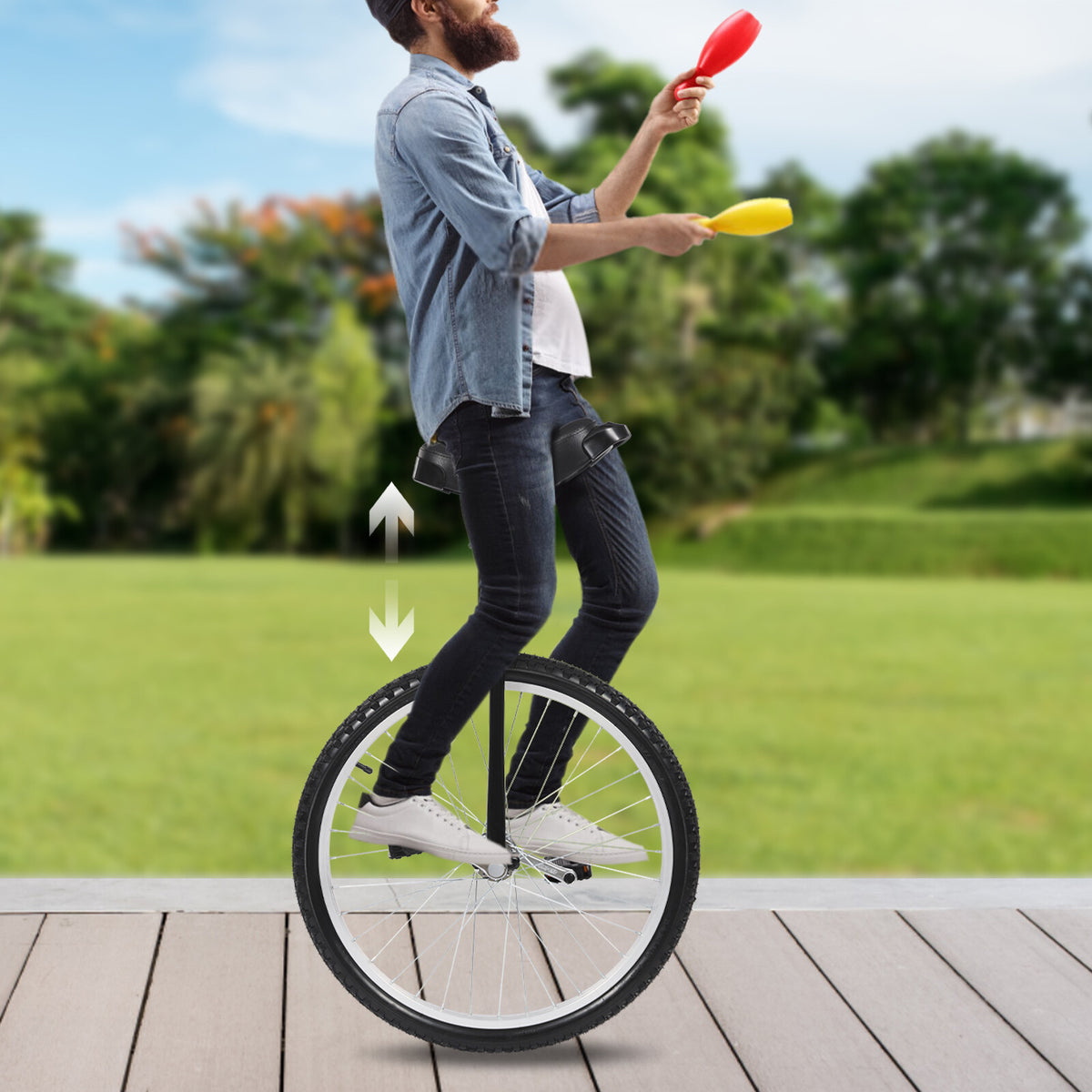 24 Inch Adjustable Unicycle for Adults - Steel Frame, Lightweight & Stable