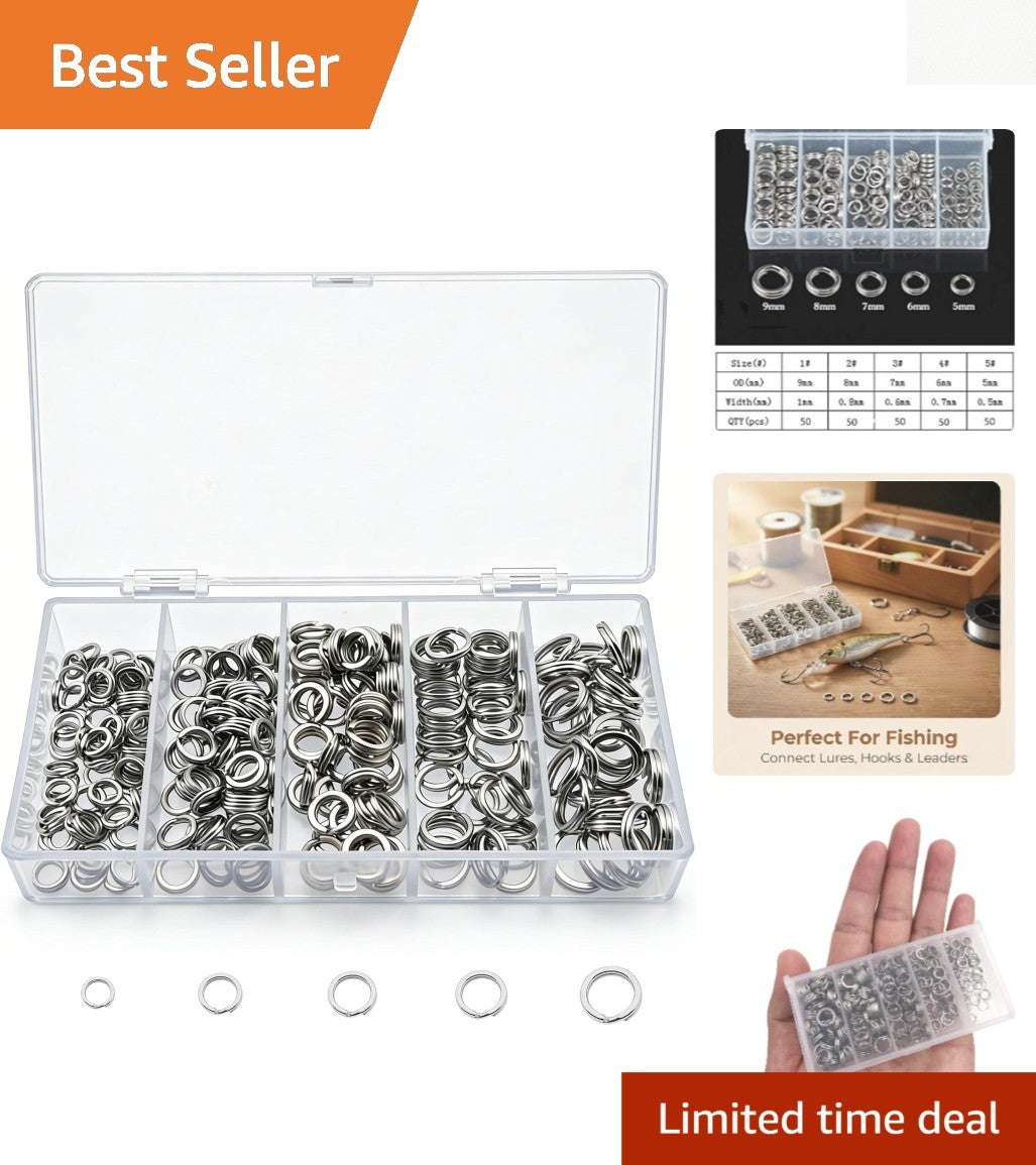 Heavy Duty Stainless Steel Fishing Split Rings Kit - 5 Sizes, 250pcs