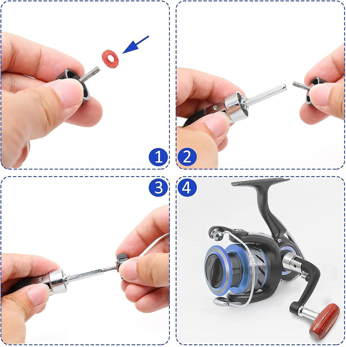Adjustable Fishing Reel Handle Set of 2 with Anti-Slip Wooden Grip