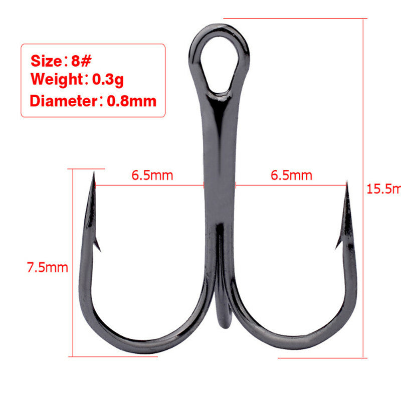 50PCS Treble Fishing Hooks Assortment Set with Storage Box - Size #2-#10