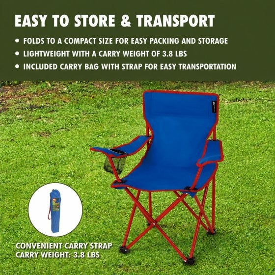Kids Camping Chair with Cupholder - Blue, Portable Folding Outdoor Seat