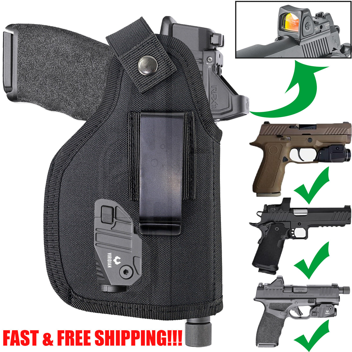 Universal Tactical OWB IWB Holster with Flashlight & Optic Fit for 1911