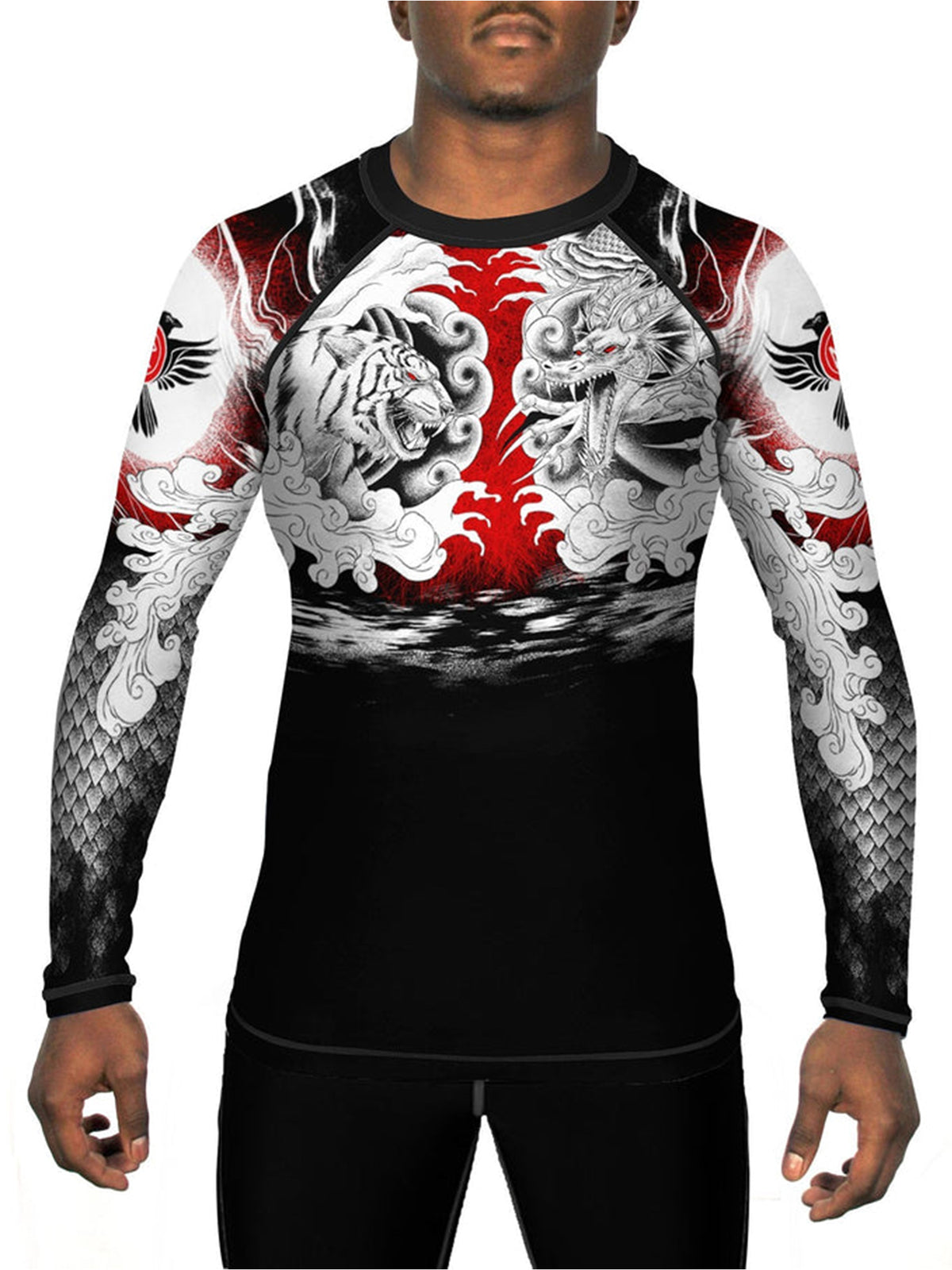 Men's MMA Rash Guard Tiger and Dragon Fightwear Black