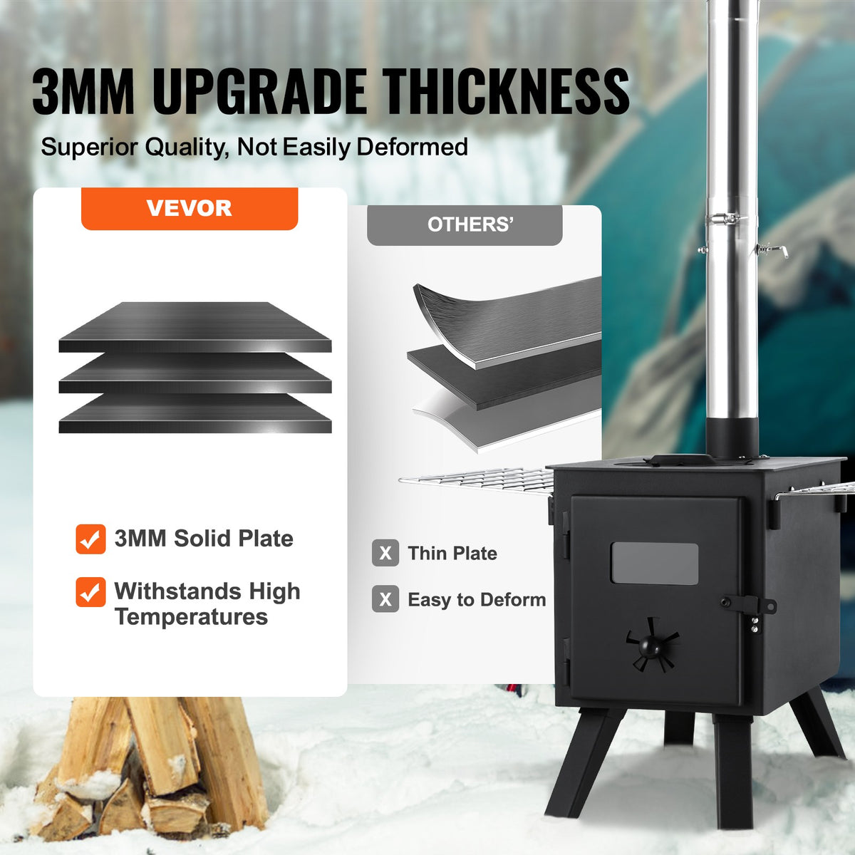 Portable Outdoor Wood Stove for Camping - 86 Inch Tent Heating & BBQ