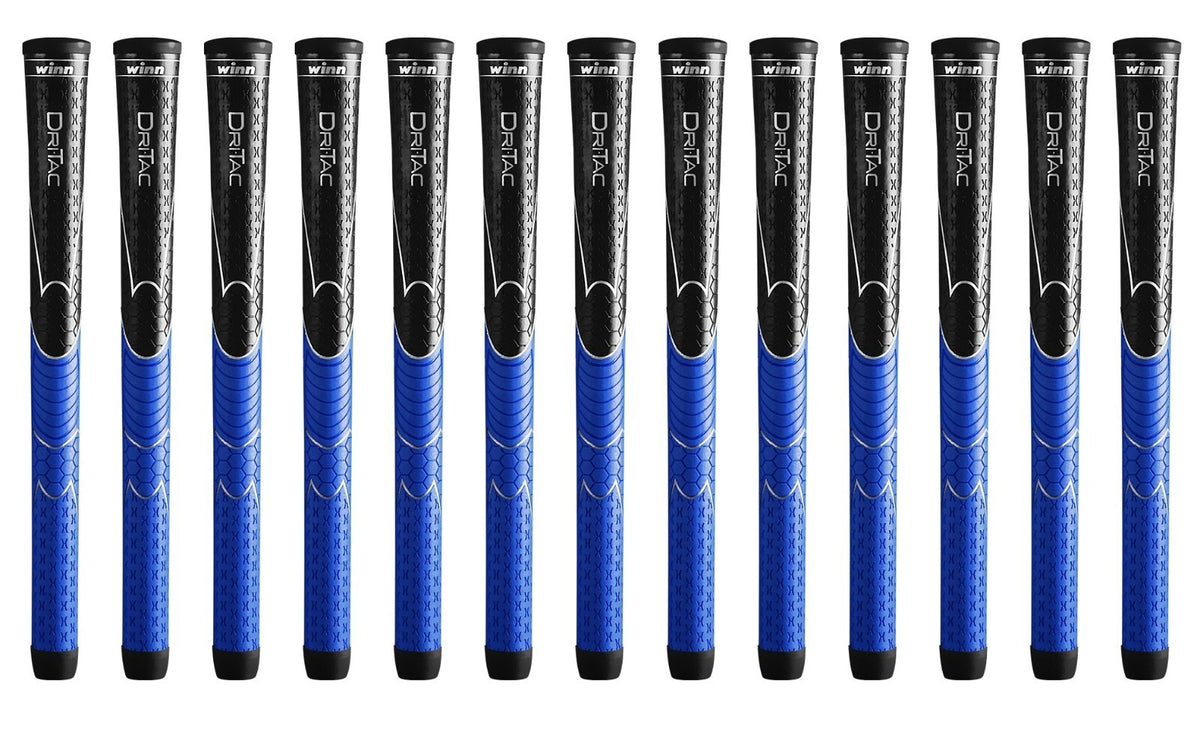 Winn Dri-Tac Midsize Golf Grips Set - Black & Blue, Shock Absorbing