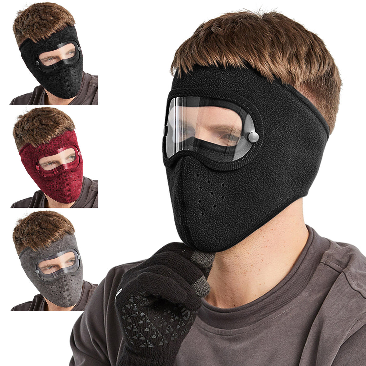 Windproof Fleece Winter Balaclava Face Mask with Anti-Fog Goggles