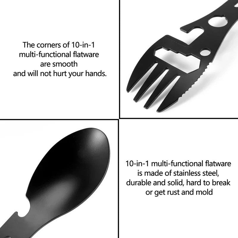 Multifunctional Camping Fork Spoon with Bottle Opener Stainless Steel 17.5cm
