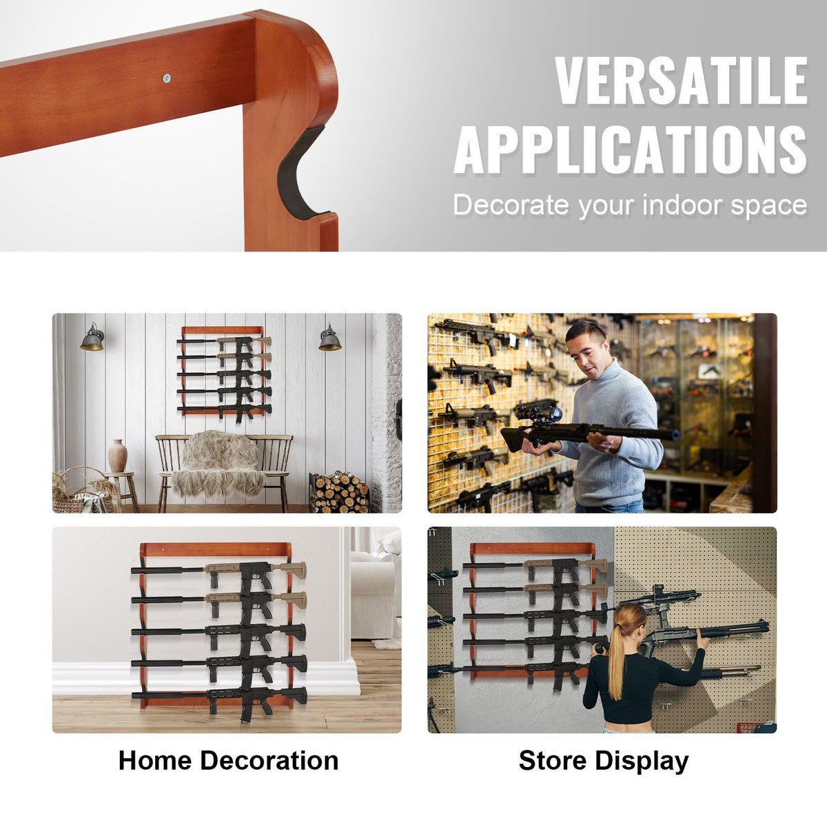 Wall Mount Gun Rack for Rifles - Holds 5 Firearms in Solid Wood