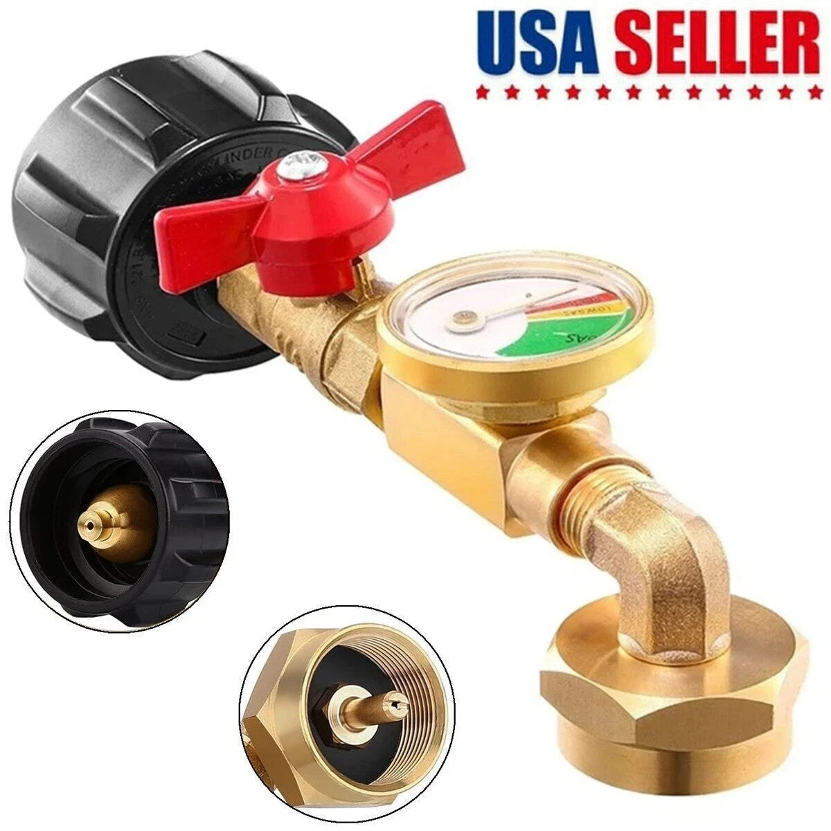 Propane Refill Adapter with Gauge & On-Off Valve for 1Lb to 20Lb Tanks