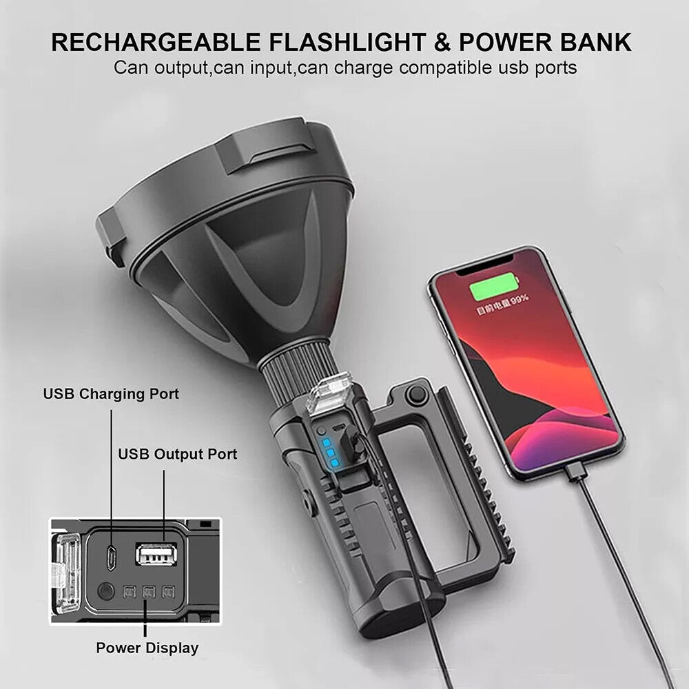 Rechargeable LED Searchlight Flashlight 1000 Lumens Portable Handheld Spotlight