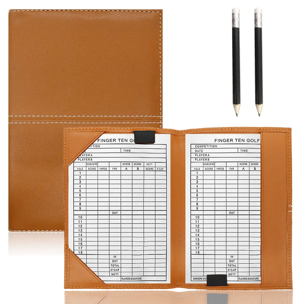 Golf Yardage Scorecard Holder Leather Book with 2 Pieces - Sunfish Style