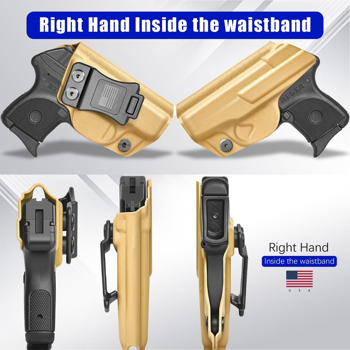 IWB Kydex Holster for Ruger LCP 380 Auto - Custom Fit, Adjustable Retention & Cant