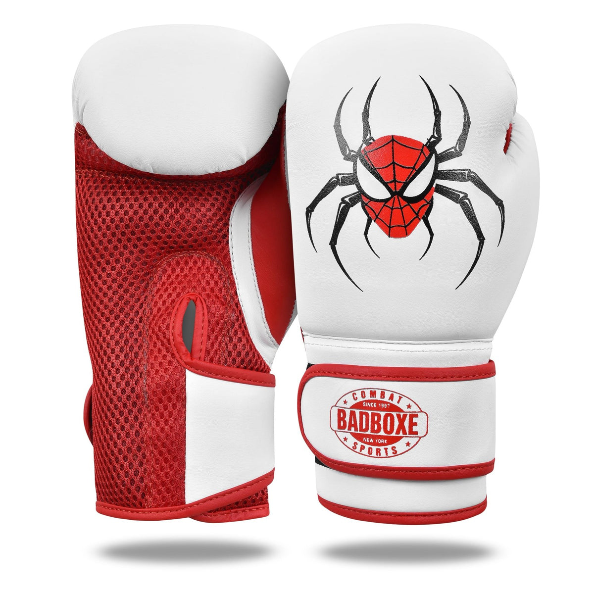 Kids Boxing Gloves and Headgear Set for Training - White Red Faux Leather