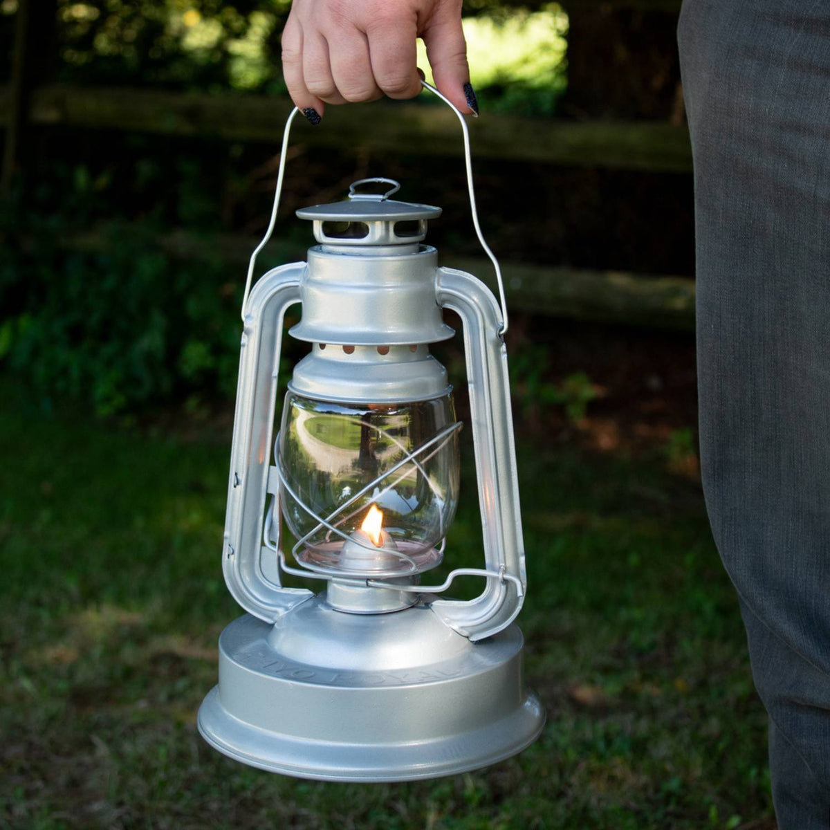 Indoor/Outdoor Kerosene Lantern - 11 Inch Steel Silver Emergency Light