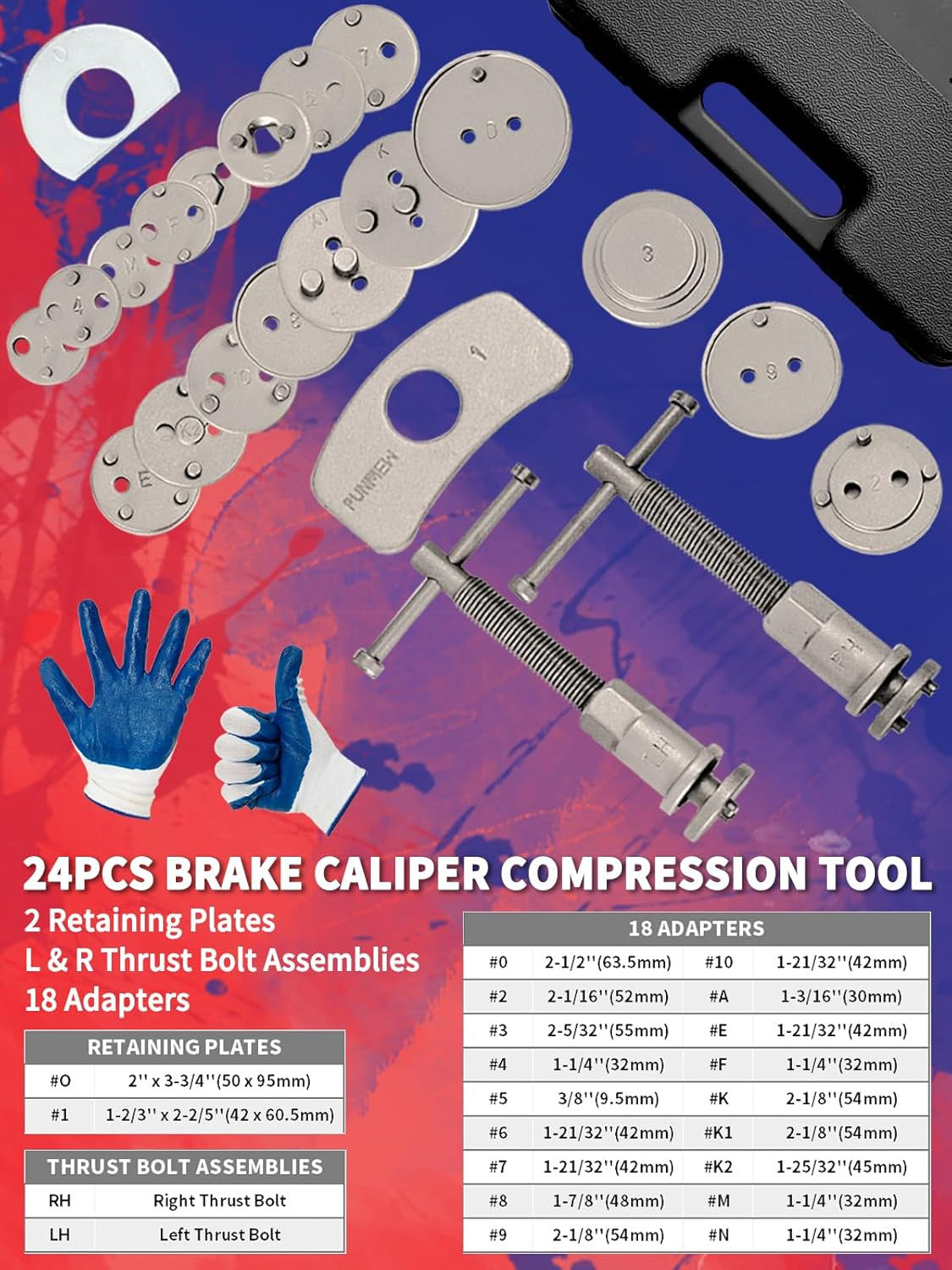 Heavy Duty Brake Caliper Compression Tool Set - 24-Piece Auto Repair Kit