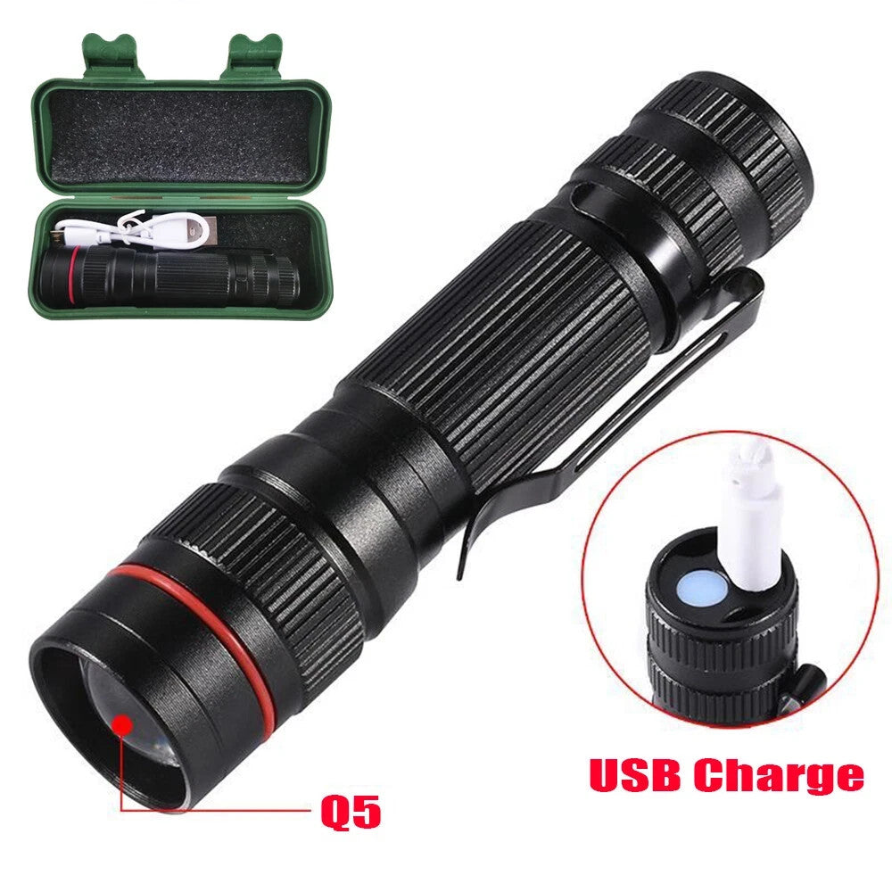 Super Bright Rechargeable Mini LED Flashlight with Zoom, 3 Modes, Portable