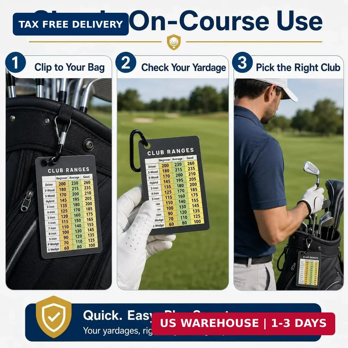Golf Club Distance Chart Card for Men Women Beginners - Yardage Cheat Sheet