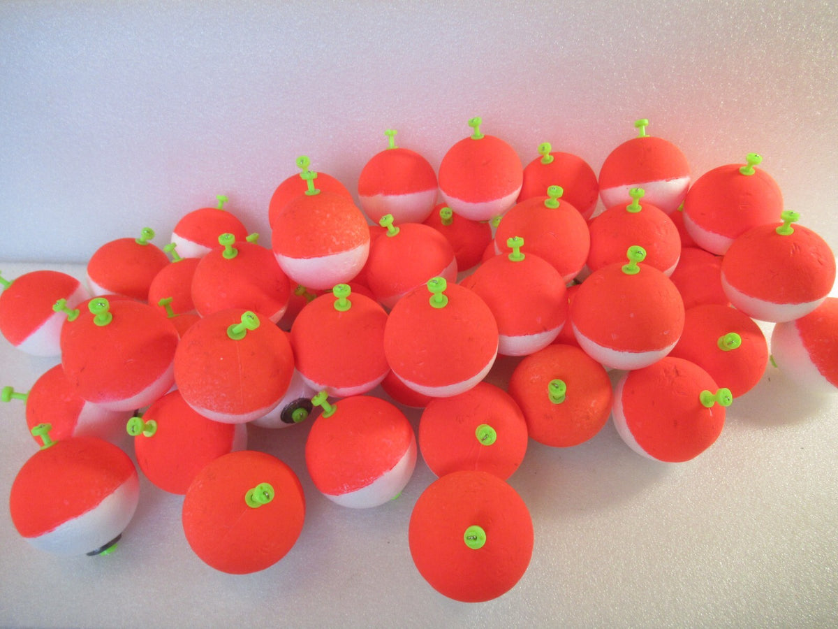 50 Large 2-Inch Fishing Floats Round Foam Ball Bobbers with Snap-On Weights