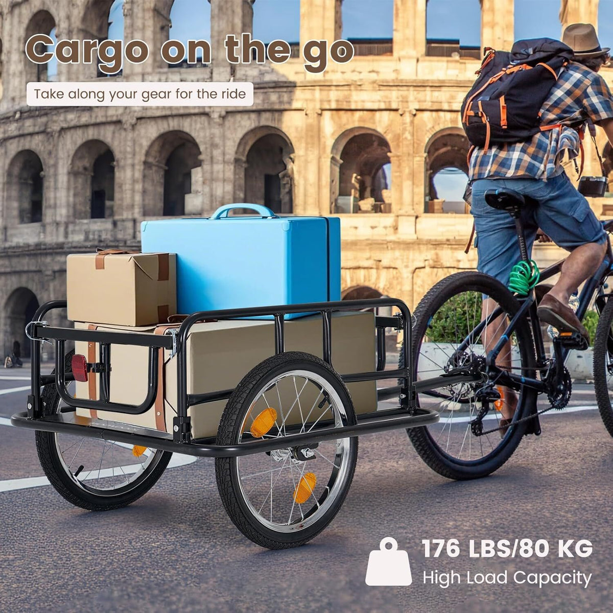 Foldable Bike Cargo Trailer with 176 lb Capacity and Off-Road Wheels