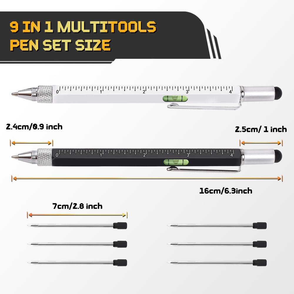 9-in-1 Multi-Tool Pen Set for Men with Refill Cartridges - Durable & Portable