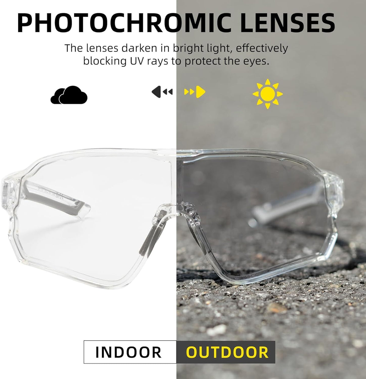 Photochromic Cycling Sunglasses UV400 Lightweight Rimless Bike Glasses
