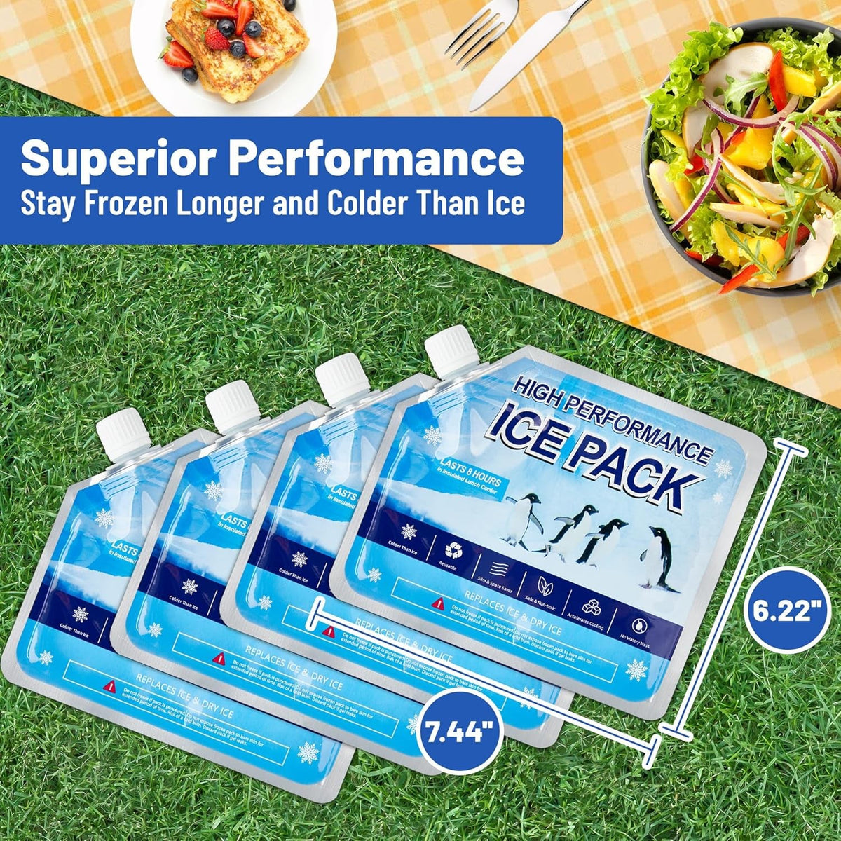 Reusable Ice Packs for Coolers - Long Lasting Cooling for Lunch, Camping & Fishing