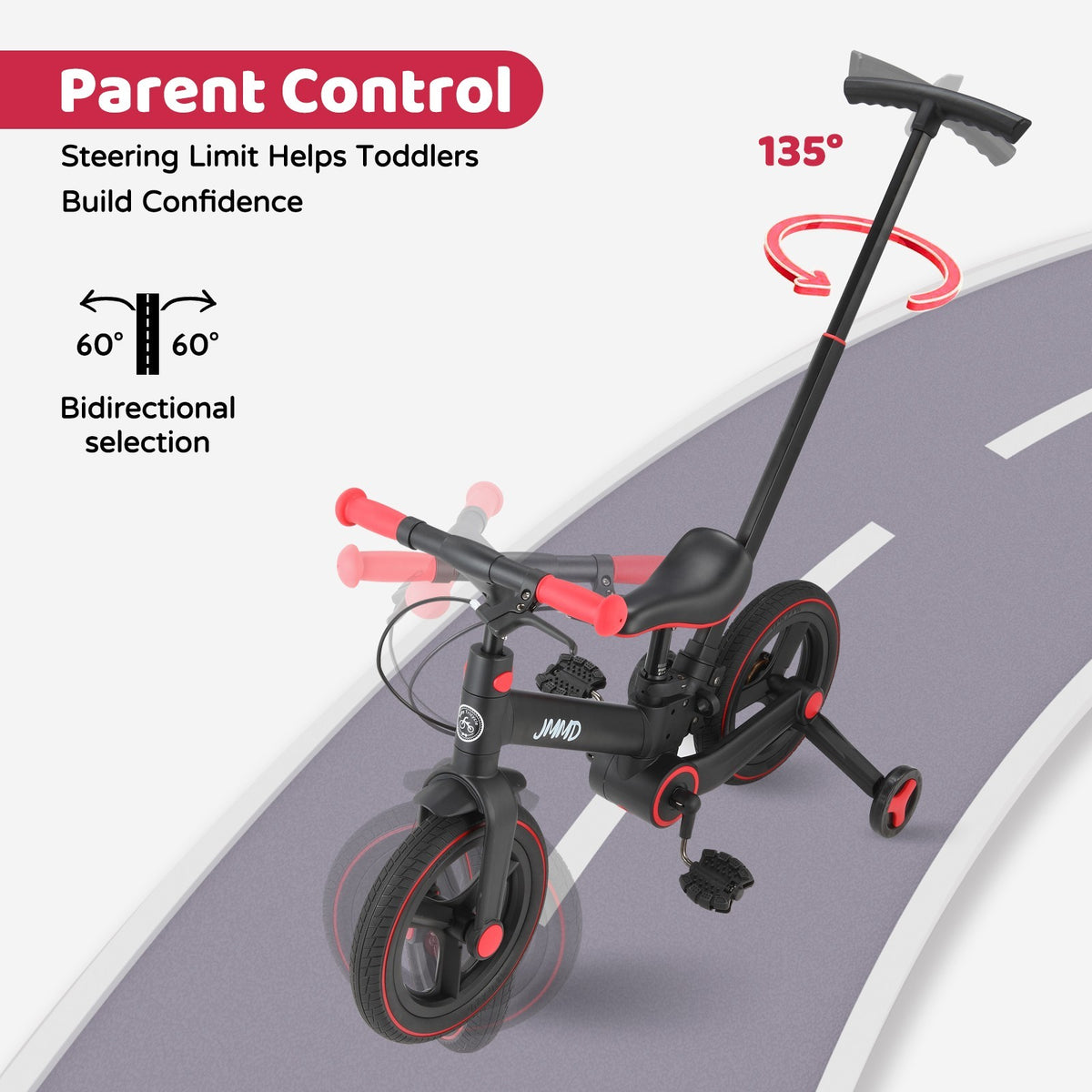 6-in-1 Foldable Toddler Bike with Push Handle for 18-60 Months, Adjustable & Durable