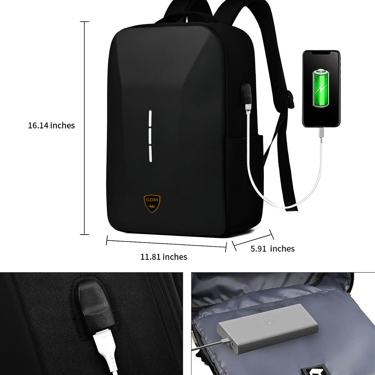 Motorcycle Hard Shell Water Resistant Backpack with Multiple Compartments