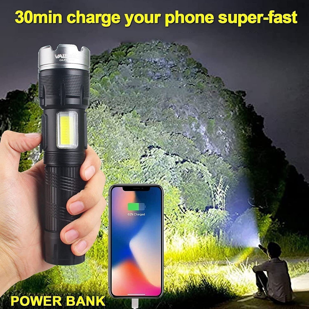 High-Powered LED Flashlight with USB Charging & Zoomable Torch