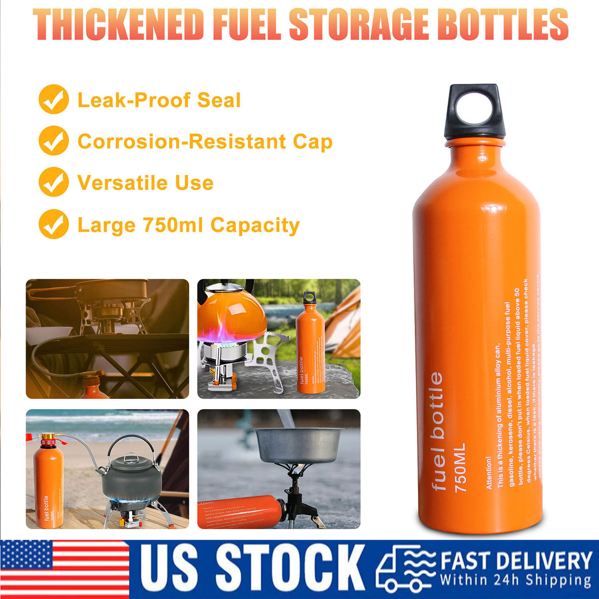 750ml Aluminum Fuel Bottle for Camping Hiking Outdoor Cooking Gasoline Alcohol