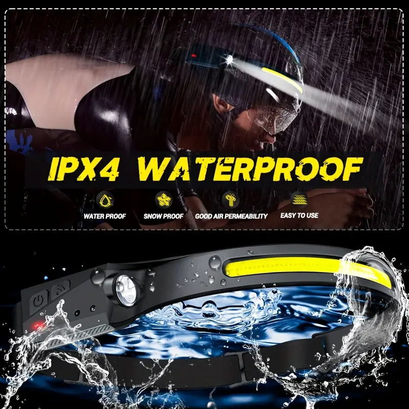 Waterproof Headlamp with Sensor & 230° Beam - Rechargeable LED Head Torch